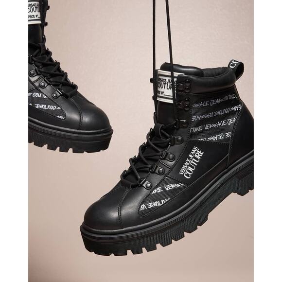 Versace Jeans Couture Leather Black Combat Boots 8 US (41) E75YA3S46 NIB - Picture 6 of 16